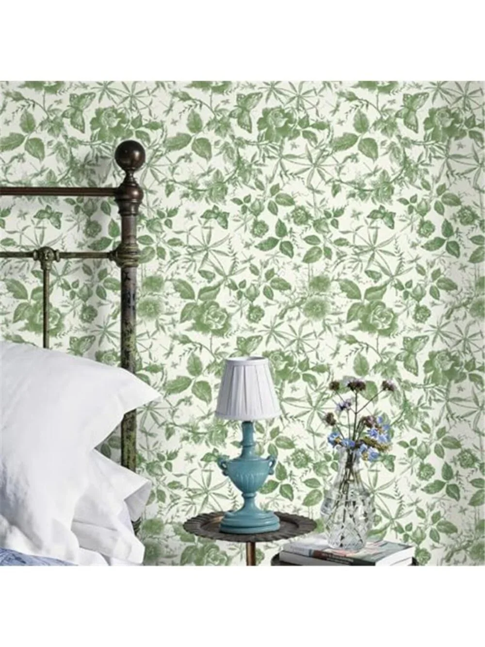 Peel Stick Floral Wallpaper Green Butterfly Rose Vintage Contact Paper Decor